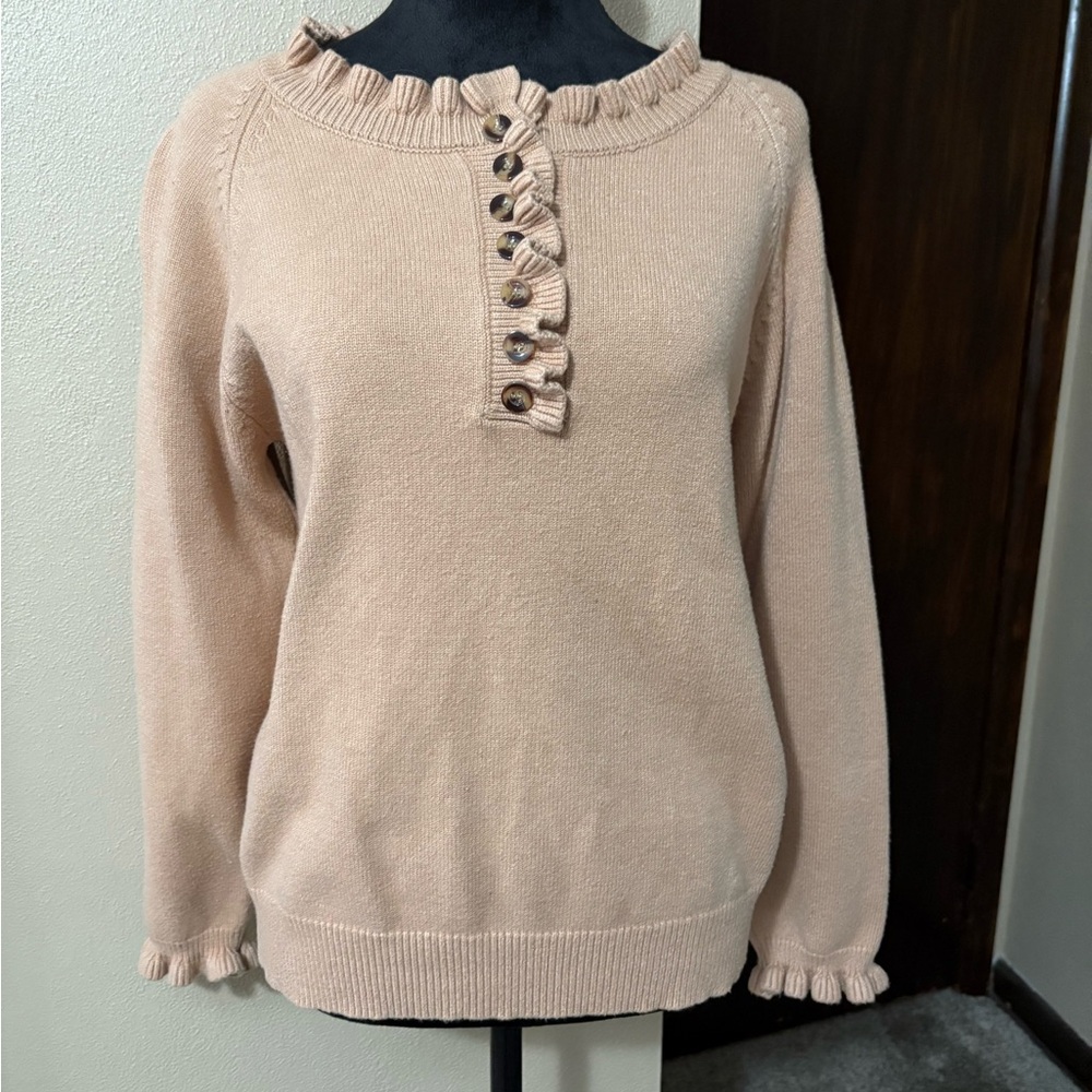 Women's Ruffled Button Sweater - Cream